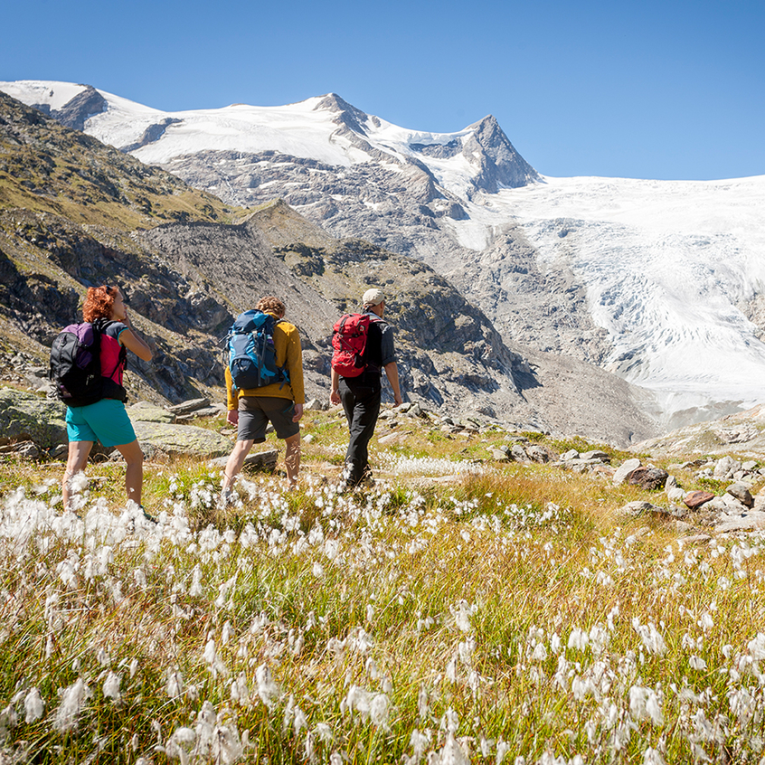 Wanderer vor Bergkulisse